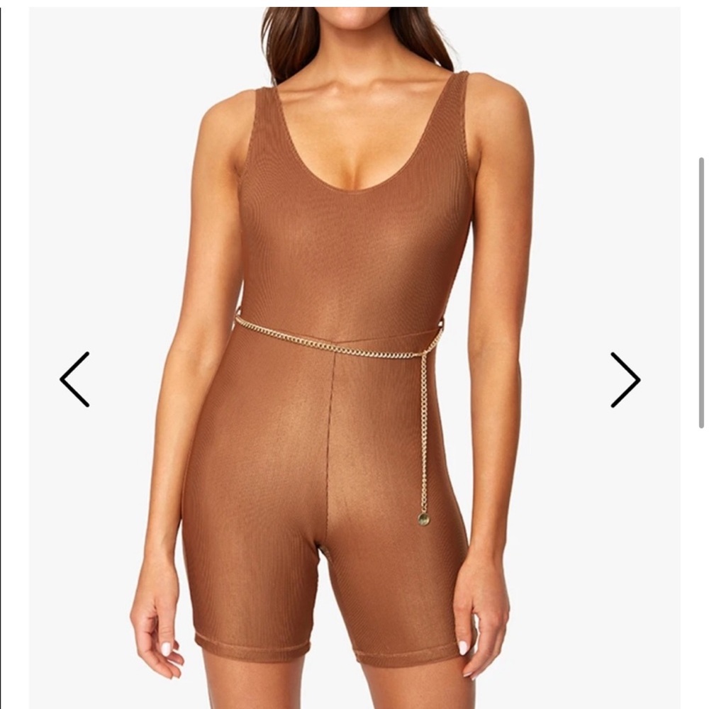 Womens brown ribbed bodysuit romper with belt loops (NO BELT) size large